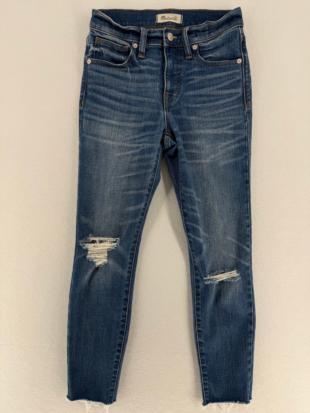 Madewell 9 High Riser Skinny Crop Jeans Womens 25 Distressed Raw Hem Blue